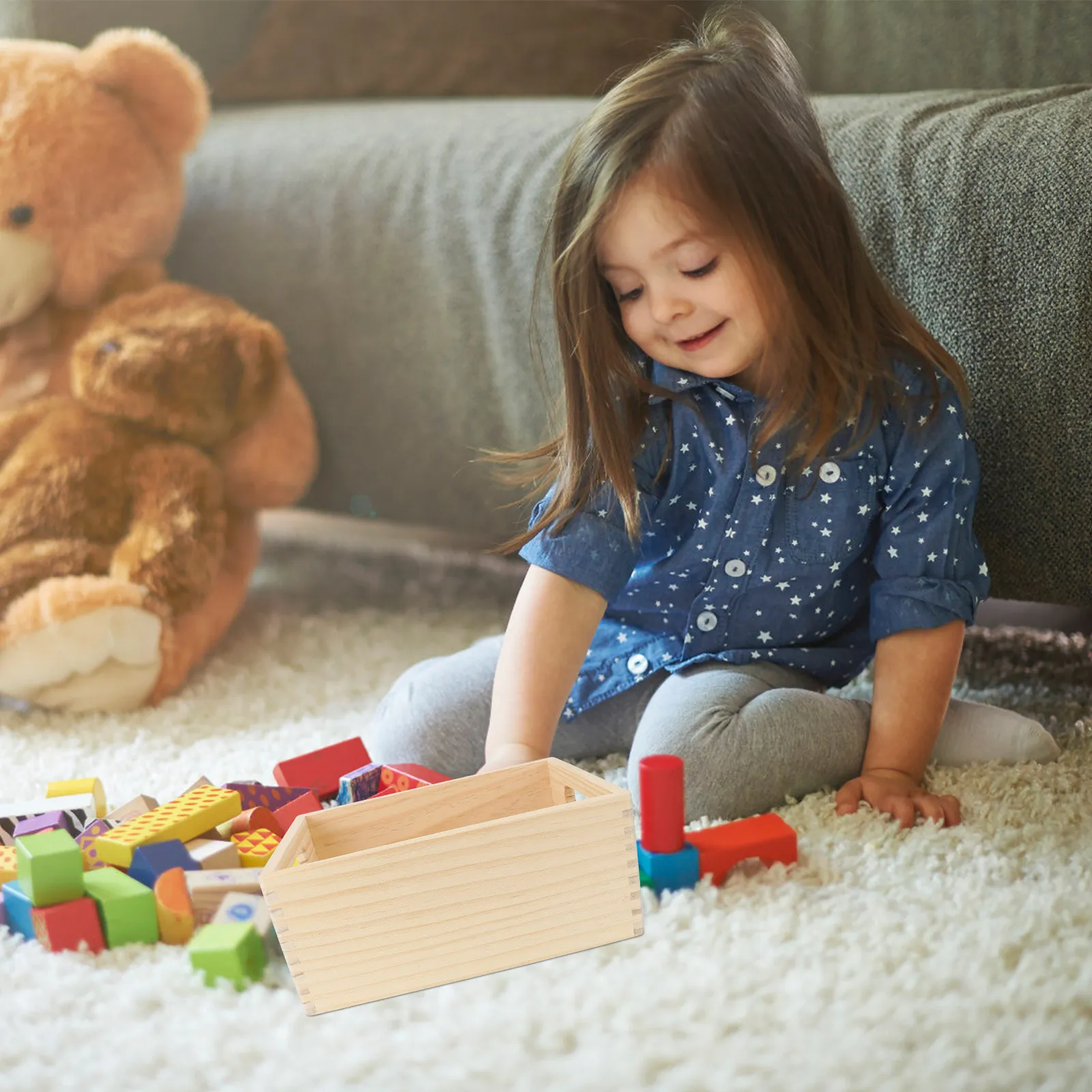 

1Pcs Wooden Playing House Storage Box for Kids Smooth Edges Safe Natural Wood Material Educational Pretend Play Kitchen Prop