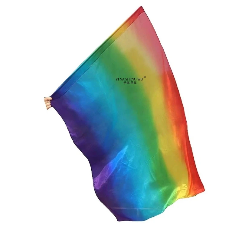 Women's Worship Flags 100% Silk Rectangle Veil Flag Scarf With Ribbon For Belly Dance Outdoor Dance Performance Dance Props