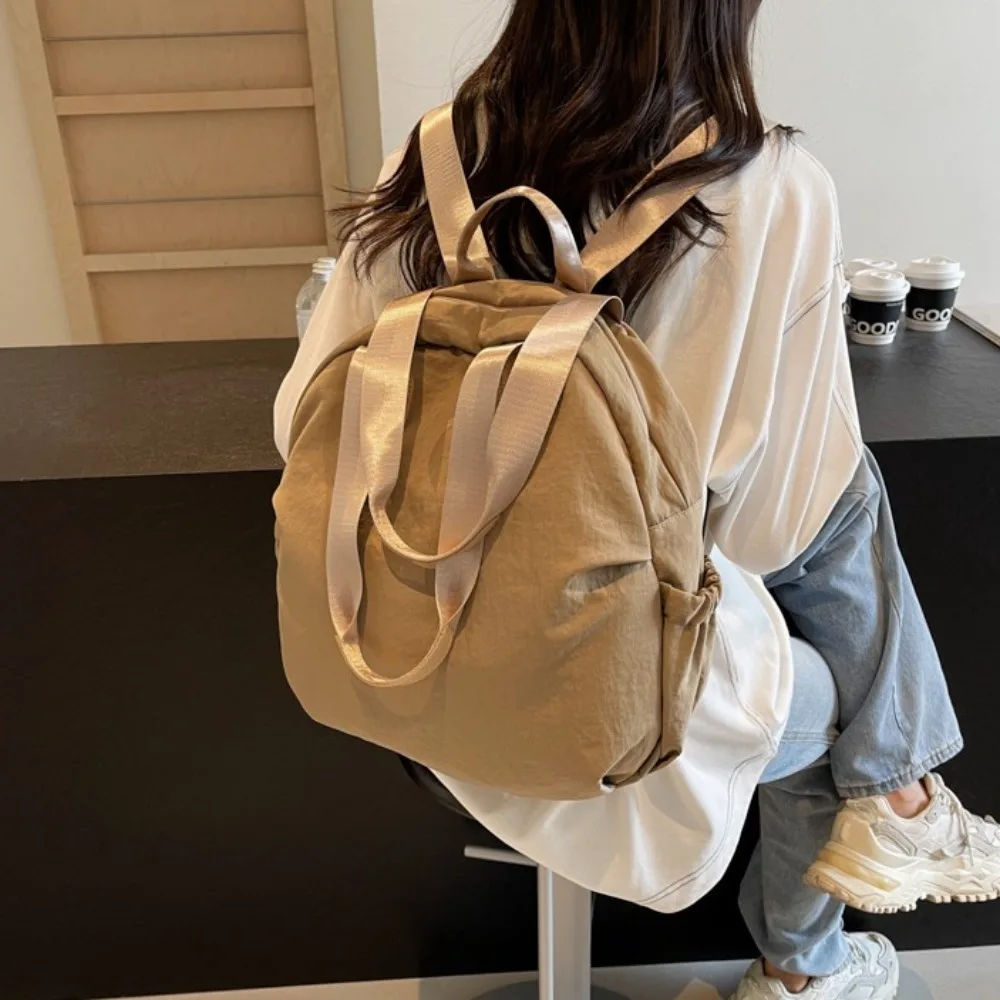 Large Capacity Nylon Zipper Backpack Korean Style Sewing Thread Students School Bag Multi-purpose Cute Casual Shoulder Bags