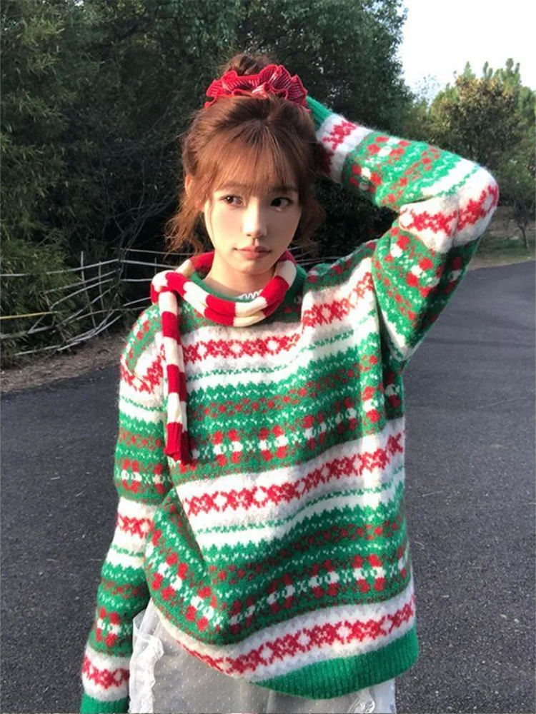 

Women's Clothing Christmas Sweater Autumn and Winter New American Style Retro Long Sleeves Knitwear Loose Tops Fashion