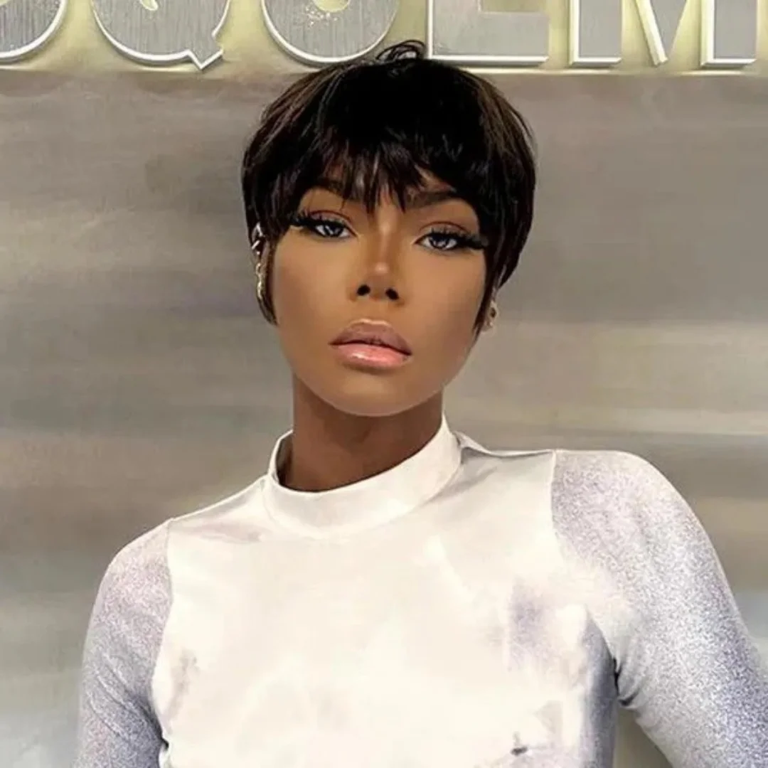 

Натуральный вид Remy машинного производства короткий парик из натуральных волос с стрижкой пикси для женщин многослойные парики подходят для черного цвета