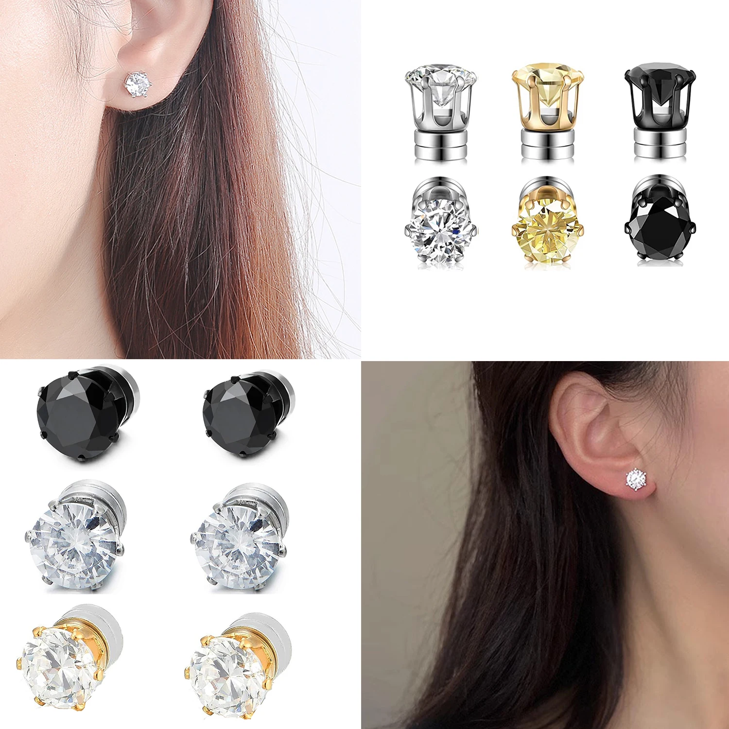 Fashion Magnetic Stud Earring Men Women Shining Magnet Ear Studs Zircon Stone Ear Clip Non-piercing Earrings Jewelry Accessories