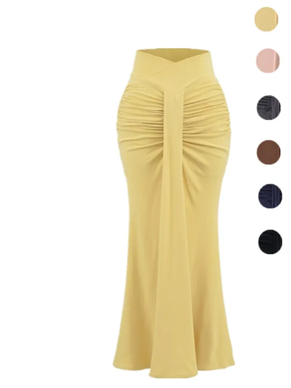 

Ele V-Ne Fi Tail f Skirt Slimming Design Knot Wrap Bodycon Long Dr Street Sle mid Waist Midi Pure Color