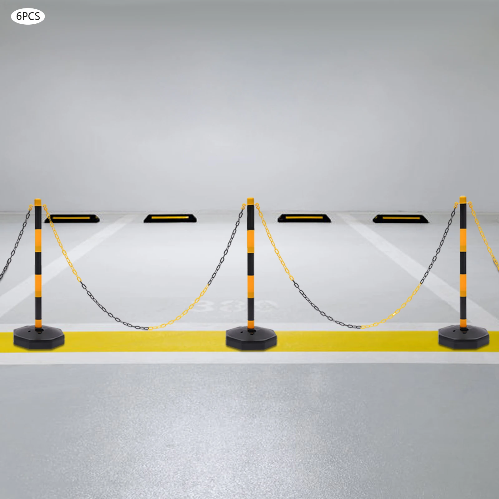 6 عبوات من مخاريط المرور القابلة للتعديل مع قاعدة قابلة للتعبئة، حاجز أمان البناء، عمود ركن السيارة مع سلاسل