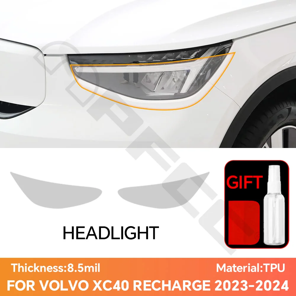 For Volvo XC40 Recharge 2023-2024 TPU Headlight PPF Film Precut Clear 8.5 Mil Paint Protector HD Anti-Scratch Exterior Accessory