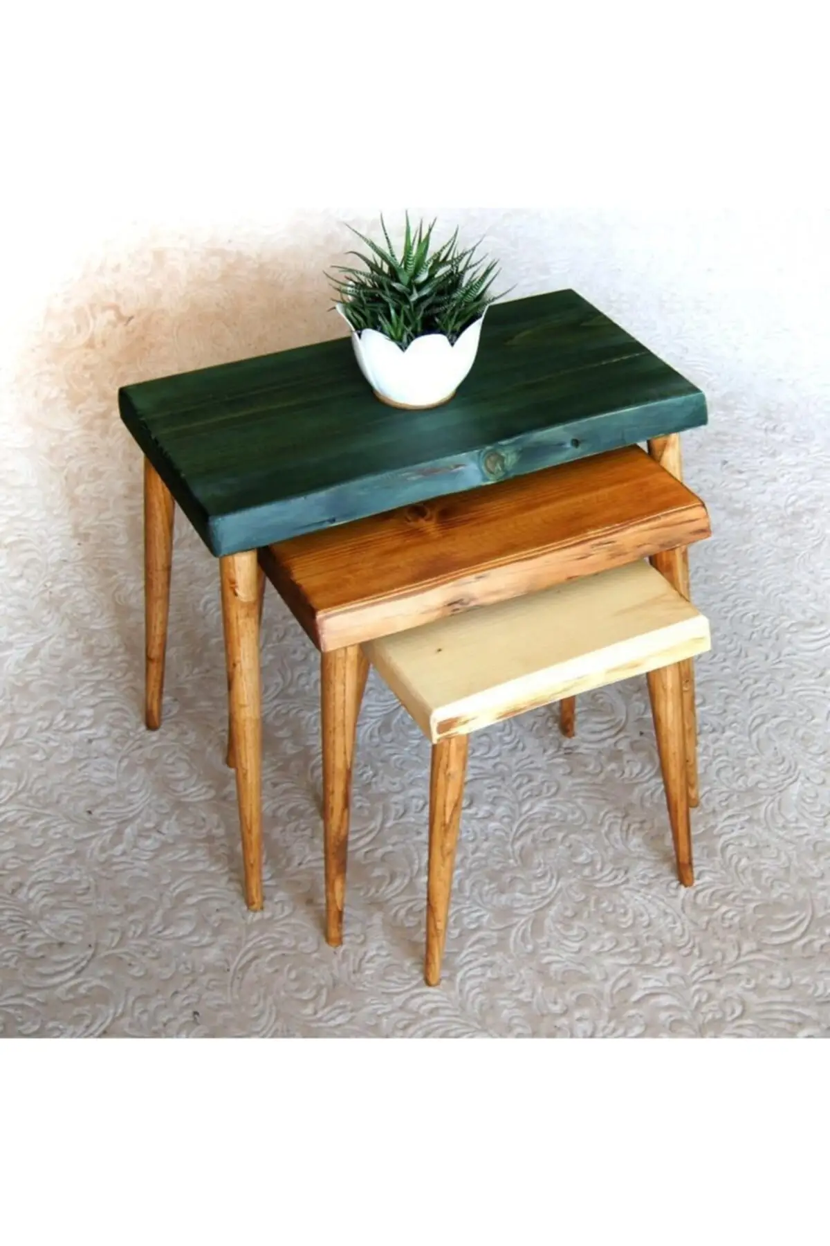 Solid Wood Coffee Table Side Table Table Basse Naturel 3 Pcs Rectangle Solid Service Real Wood Very High Quality Thick craftsmans