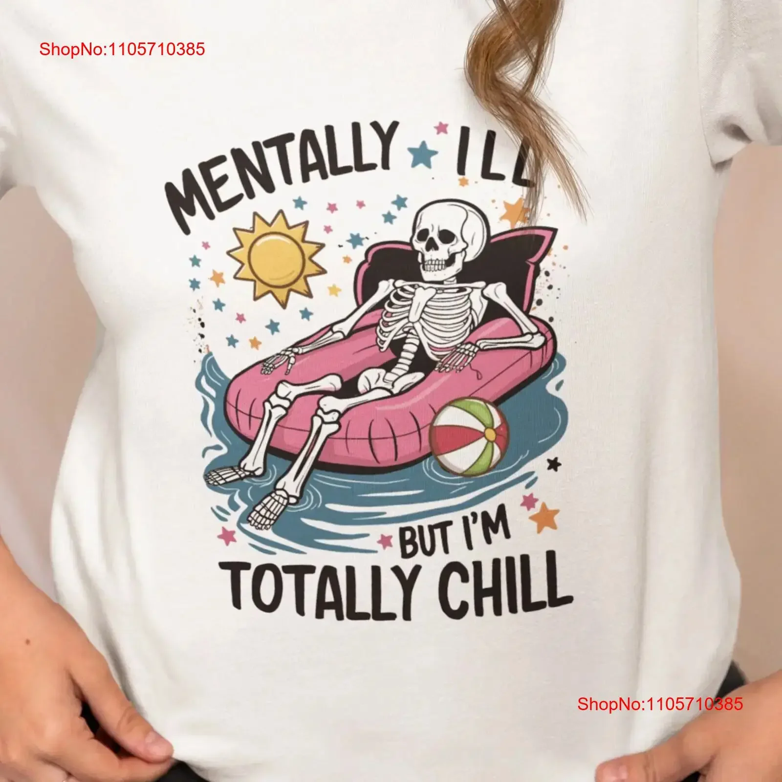 Funny T Shirt with Mentally Ill but Totally Chill Design Unique Hilarious Skeleton Sarcasm s vintage Washed designer clothes