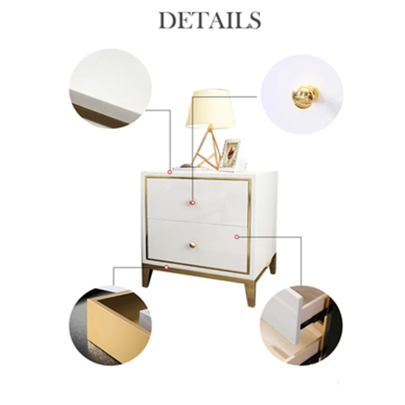 Luxurious and Simple Bedside Table Black and White Bright Baking Paint Stainless Steel Gold-plated Bedroom 40cm Storage Cabinet