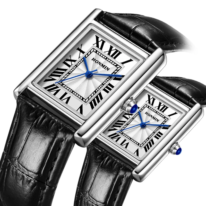 Brand Men's and Women's Watch Business Simple Square Student Leather Watches Waterproof Couple Fashion Quartz Wristwatches