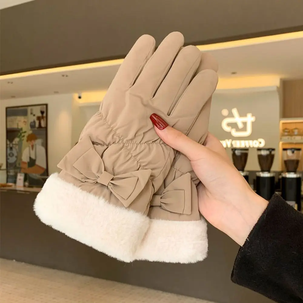 Halten Sie warme Bogen Frauen Handschuhe wasserdicht koreanischen Stil Winter warme Handschuhe Handy Touchscreen verdicken Fahrrad handschuhe im Freien