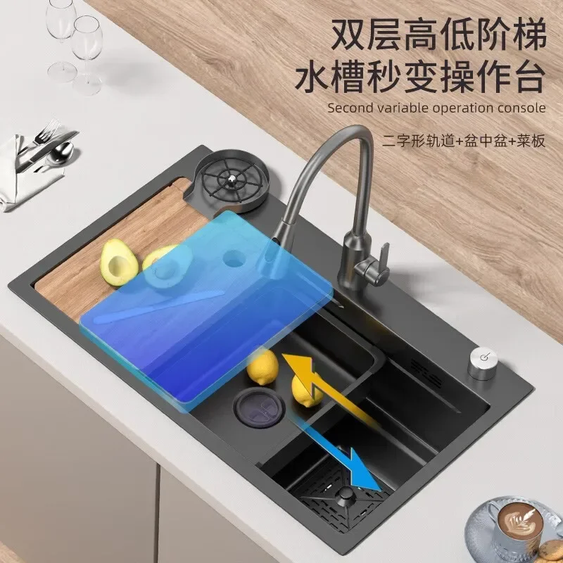 Lavabo da cucina, acciaio inossidabile 304 addensato, grande fessura singola, lavastoviglie manuale multifunzionale per uso domestico