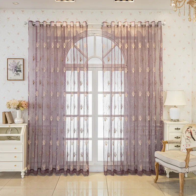 

Transparent Embroidery Curtain Embroidery American Pastoral Flowers Living Room Gauze Curtain Living Room Bedroom Semi-shading