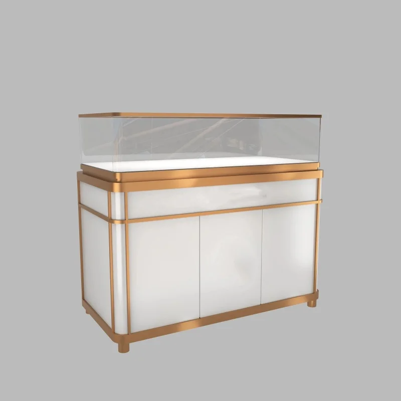 

Custom, metal luxury jewelry store display counter jewelry display glass showcase with LED light