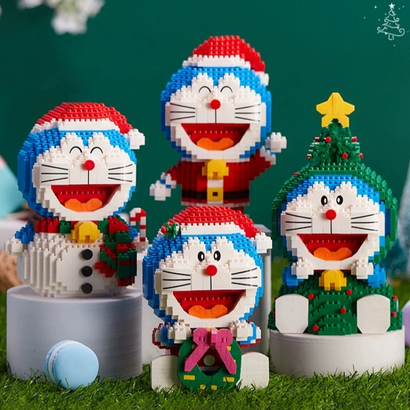 

Строительные блоки Kawaii Doraemon, собранный снеговик, мелкие частицы, развивающая игрушка, модель, украшения, Рождественская елка, Рождественский подарок