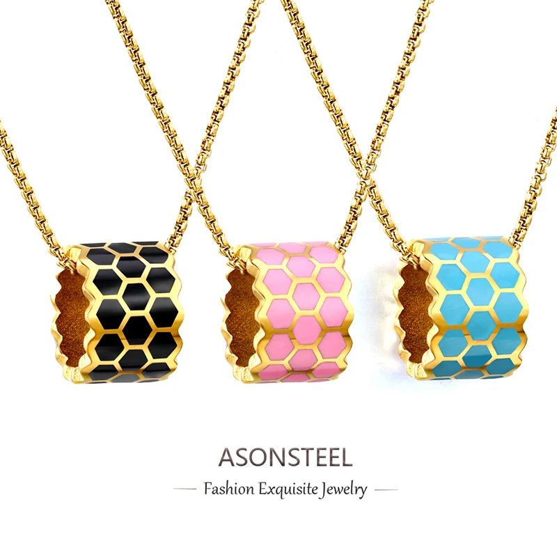 ASONSTEEL New Design Hollow Out Cylinder Snake Pattern Pendant Necklaces For Women Steel 18K Golden Plated Choker Jewelry Trendy