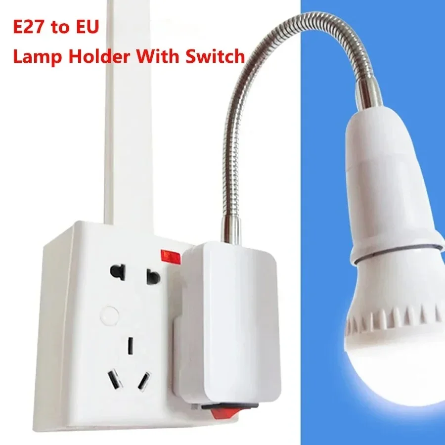 Eu Plug To E27 Holder Light Bulb Socket With Switch Flexible Lamp Base Conversion Table Lamp Converter 30cm Light Socket