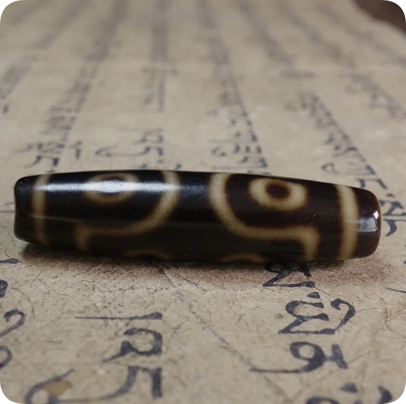 Tibetan Teeth Yellow Black Gold Seven Eyes dzi Agate Necklace Pendant 14*52mm