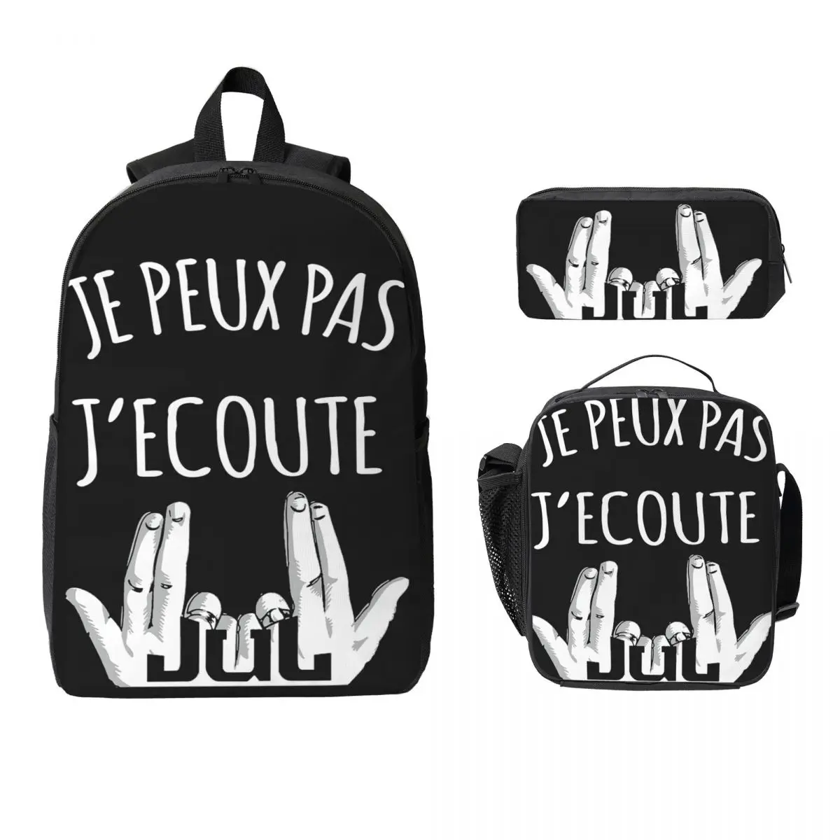 

I Can't, I'm Listening To JUL Backpack Student BookBag School Bag Laptop Shoulder Bags 3ps Insulated Lunch Bag Pencil Case