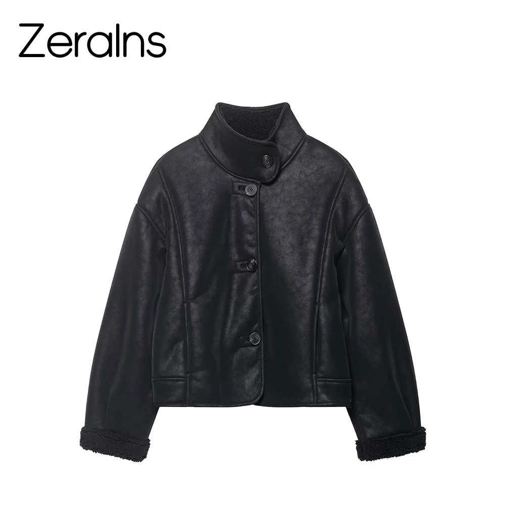 

Цельная двусторонняя меховая куртка ZERAINS с мехом ягненка, модный и экологически чистый короткий меховой топ 2023 года