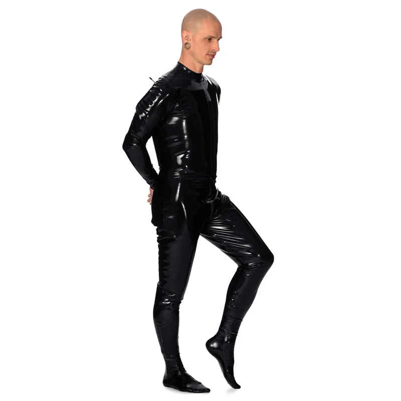 Men Sexy Exotic Lingerie Handmade Inflatable Double Layer Black Latex Catsuit Back Zipper for Unisex Rubber Bodysuit Jumpsuit
