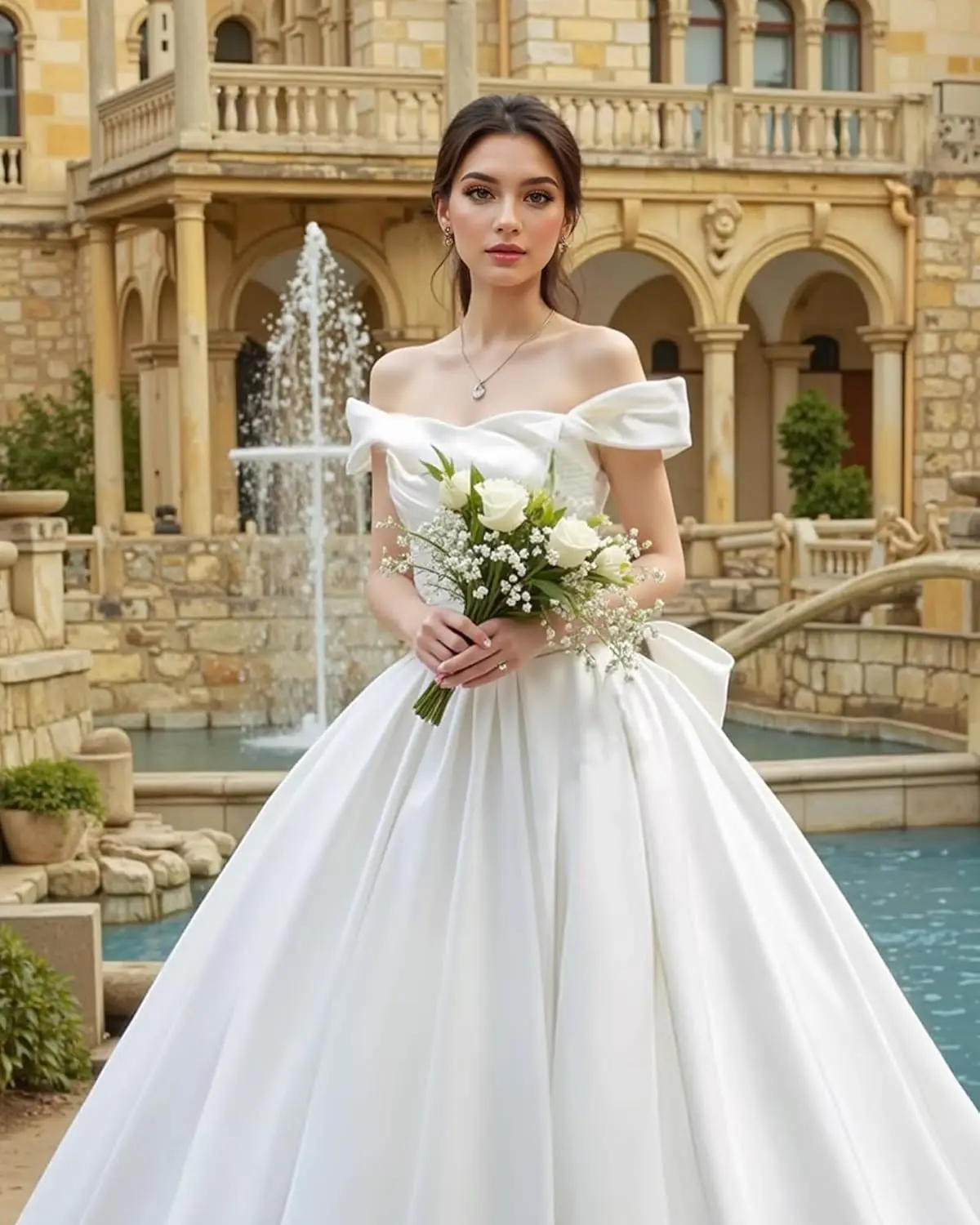 오프숄더 레이스 아플리케 웨딩드레스 스트랩리스 A라인 새틴 시폰 피쉬테일 웨딩드레스 타이트 코르셋, 화려한 웨딩드레스