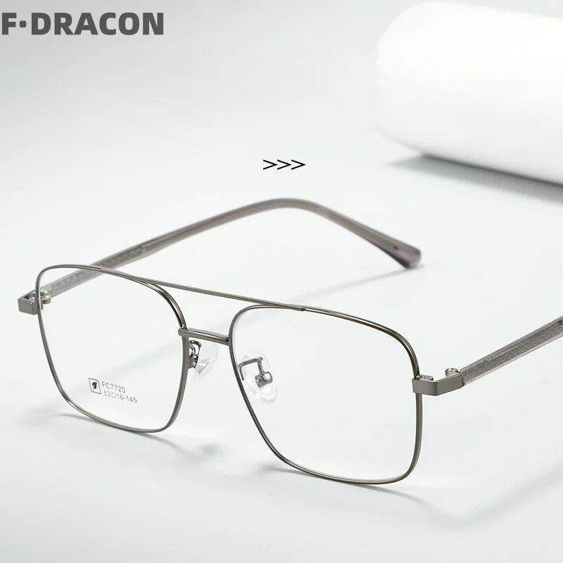 F.DRACON Alloy Eyeglass Frame Retro Double Beam Men's And Women's Eyeglass Frame Ultra Light Optical Prescription Frame 7720CF