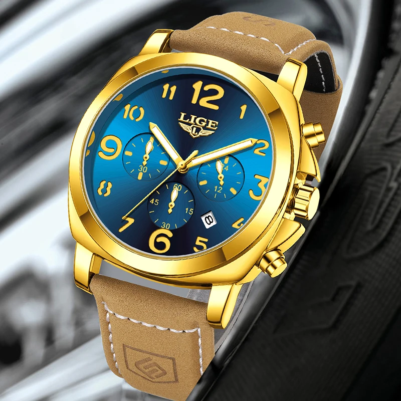 LIGE New Luxury Leather Quartz Watch For Men Fashion Business Military Luminous Chronograph Clock Male Waterproof Men's Watches
