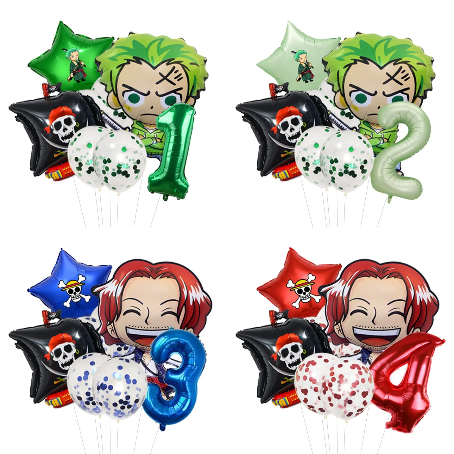 One Piece Fishman Helmsman Themed Balloon Bouquet Foil Mylar with Blue Latex for Boys Anime Pirate Birthday