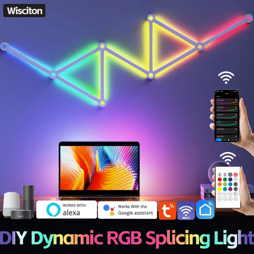 

DIY Splicing Game Background Wall Light Bar RGBIC Bedroom Atmosphere Decoration Night Lights LED Music Rhythm Timing Lighting