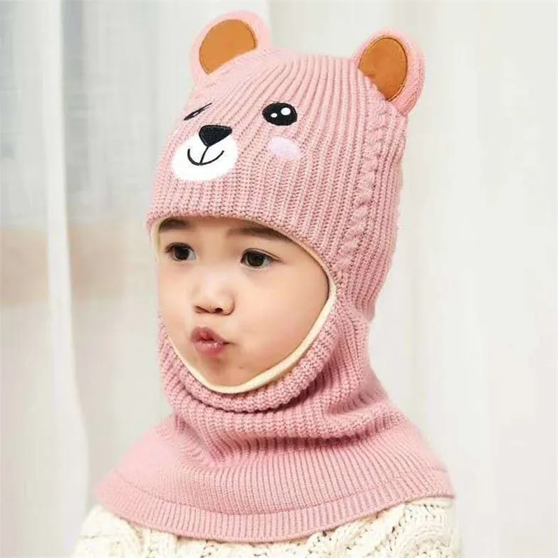 New Cartoon Bear Winter Baby Hat for Boys Plus Velvet Kids Hooded Cap Baby Girls Hat Children Beanie Cap Warm Toddler Bonnets