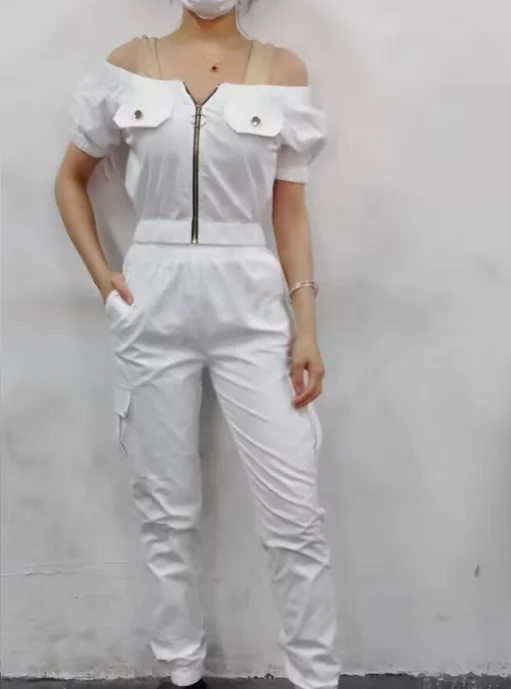 Temperamento Pendolarismo Set da due pezzi per donna 2024 Primavera/Estate Tempo libero con spalle scoperte Design con cerniera Top e pantaloni con
