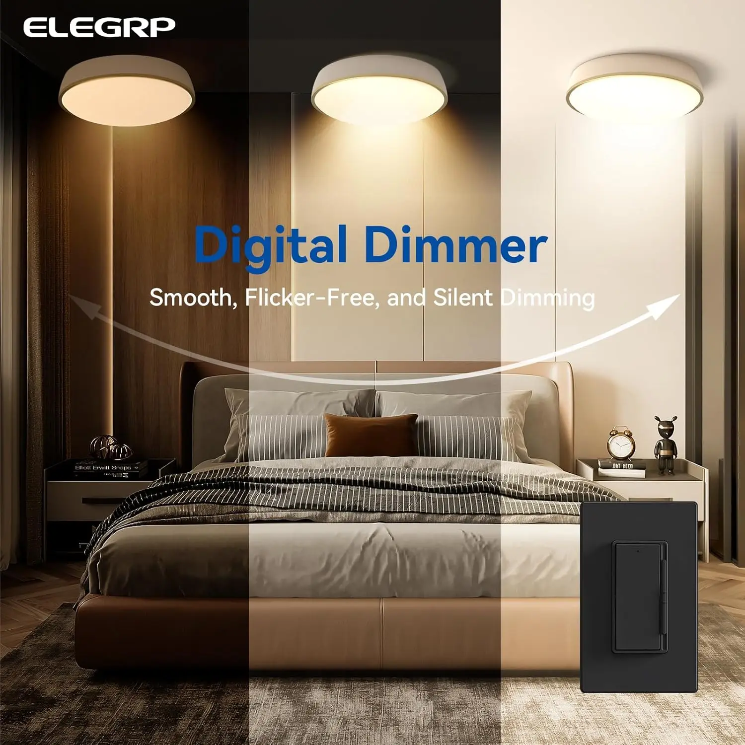 Digital dimmer switch 300W dimmable LED/CFL and 600W incandescent/halogen lamp, LED sliding dimmer switch, single pole /3 way