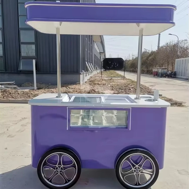 

Commercial Ice Cream Cart Equipment Display Cabinet Freezer Refrigerator Gelato Cart Popsicle Ice Cream Hand Push Cart