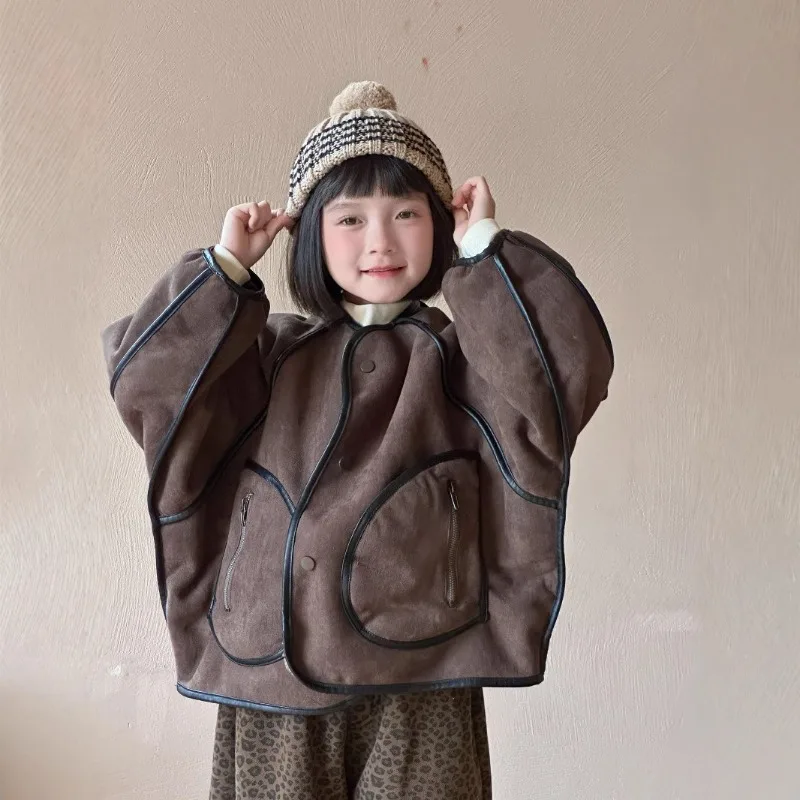 Boys Girls Coat 2025 Autumn Winer Korean Style Fashion Vintage Trendy Thick Warm Fluffy Reversible Solid Color Coat