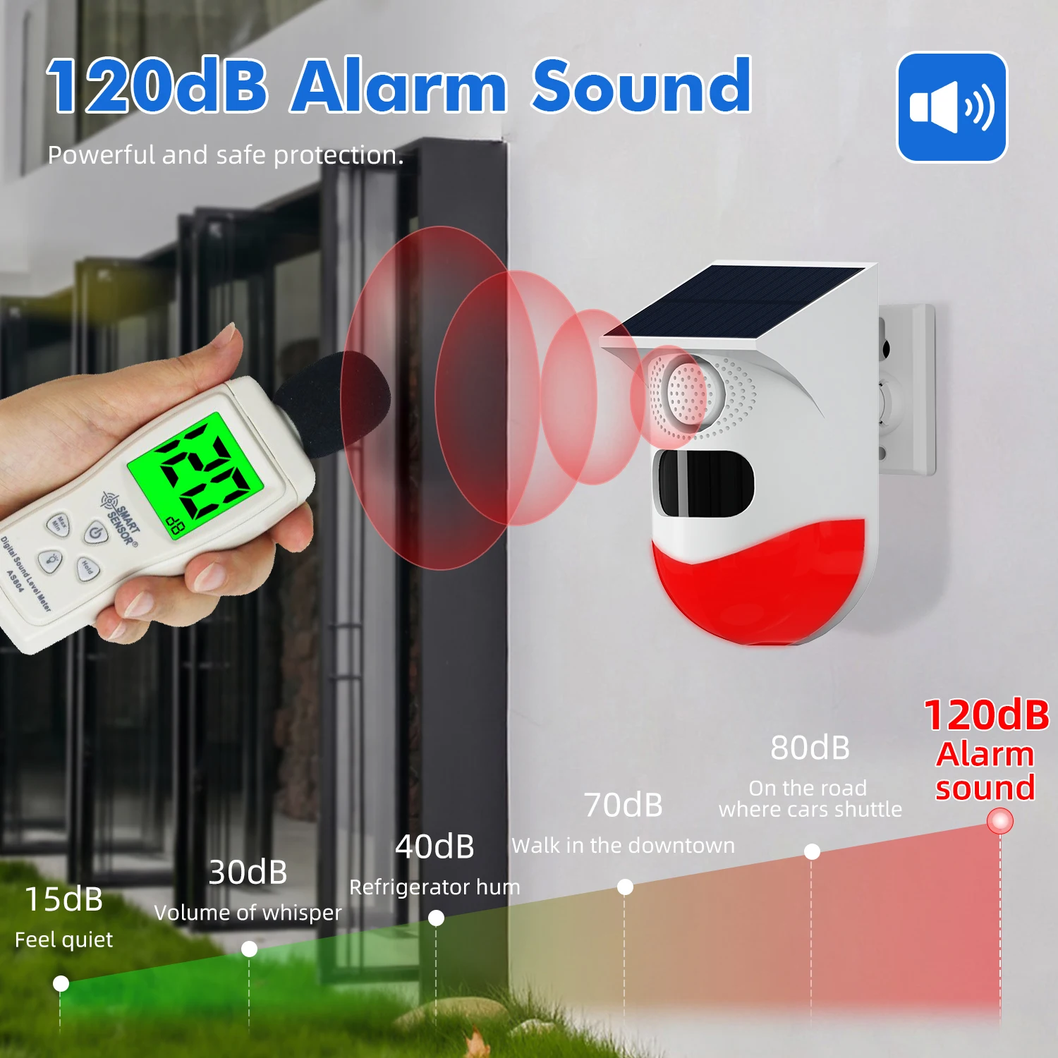 Independent Solar Infrared Detection Alarm Waterproof Anti-theft Animal Drive 120dB Alarm Supports Solar and USB charging