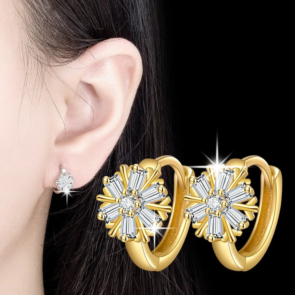 Baby Princess 925 Silver Shiny Zircon Sweet Snowflake Hoop Earring For Girl Child Women Aros Huggies Creole Earring Jewelry
