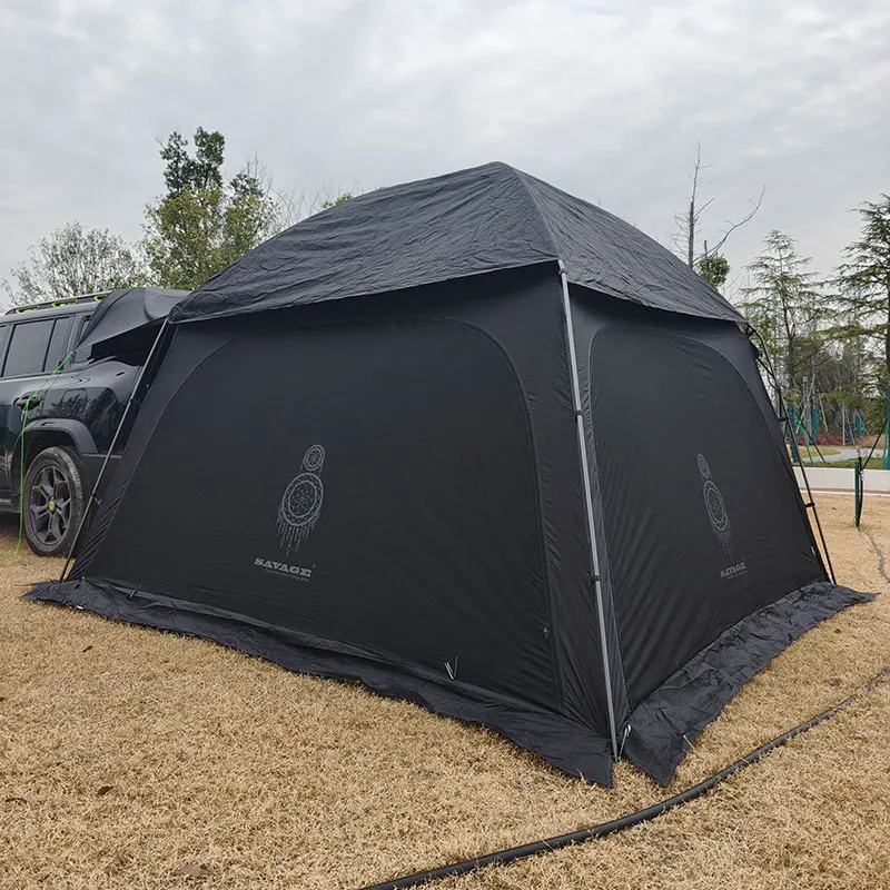 6-Person SUV Camping Tent with 16mm Aluminum Poles&Rainfly,4 Skylights,and 4 Double Doors, Black Car Tail Tent