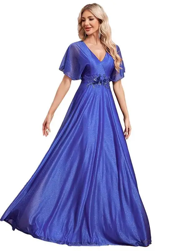 Recién llegado, vestido de noche Svel ajustado con adornos florales azules para mujer Par Dr Maid of Dr, seda de cintura baja