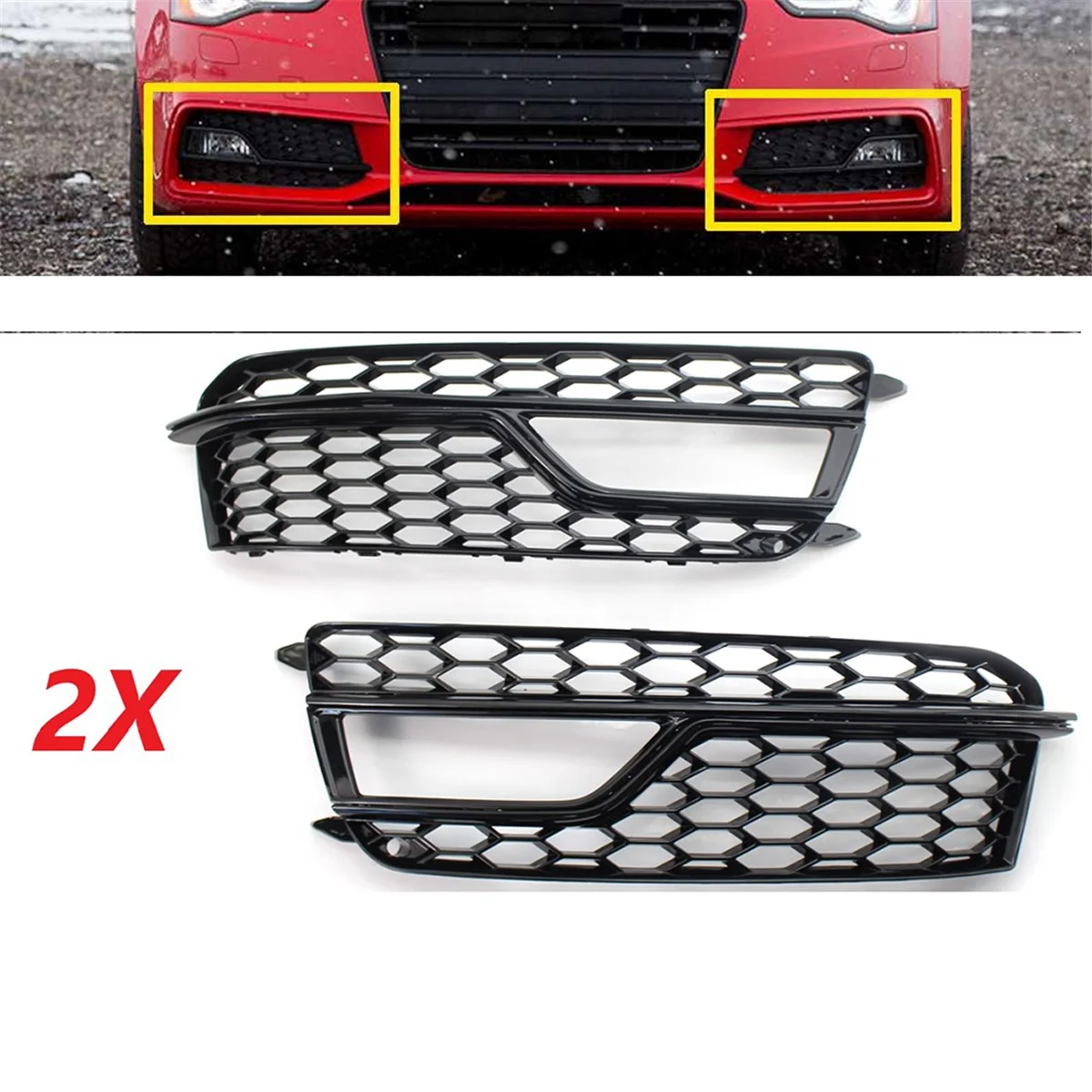 Right Car Front Bumper Mesh Fog Light Cover Honeycomb Grill Grille Cover for Audi S5 A5 S-Lines 2013-2016