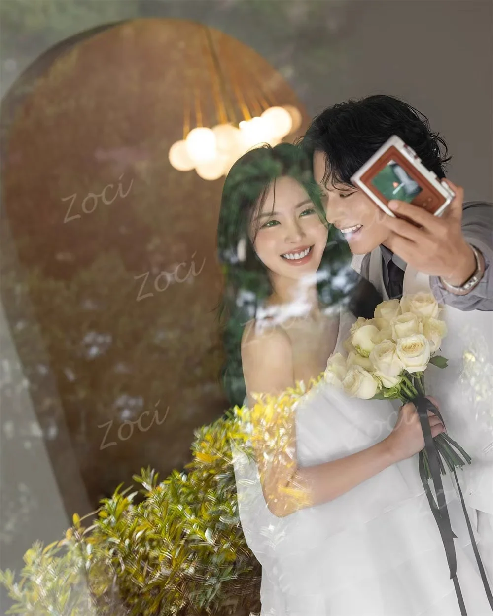 Zoci عاجي A Line الأورجانزا فساتين زفاف مخصصة كوريا العروس كتف واحد زي العرائس طبقات فستان الزفاف التصوير 2026