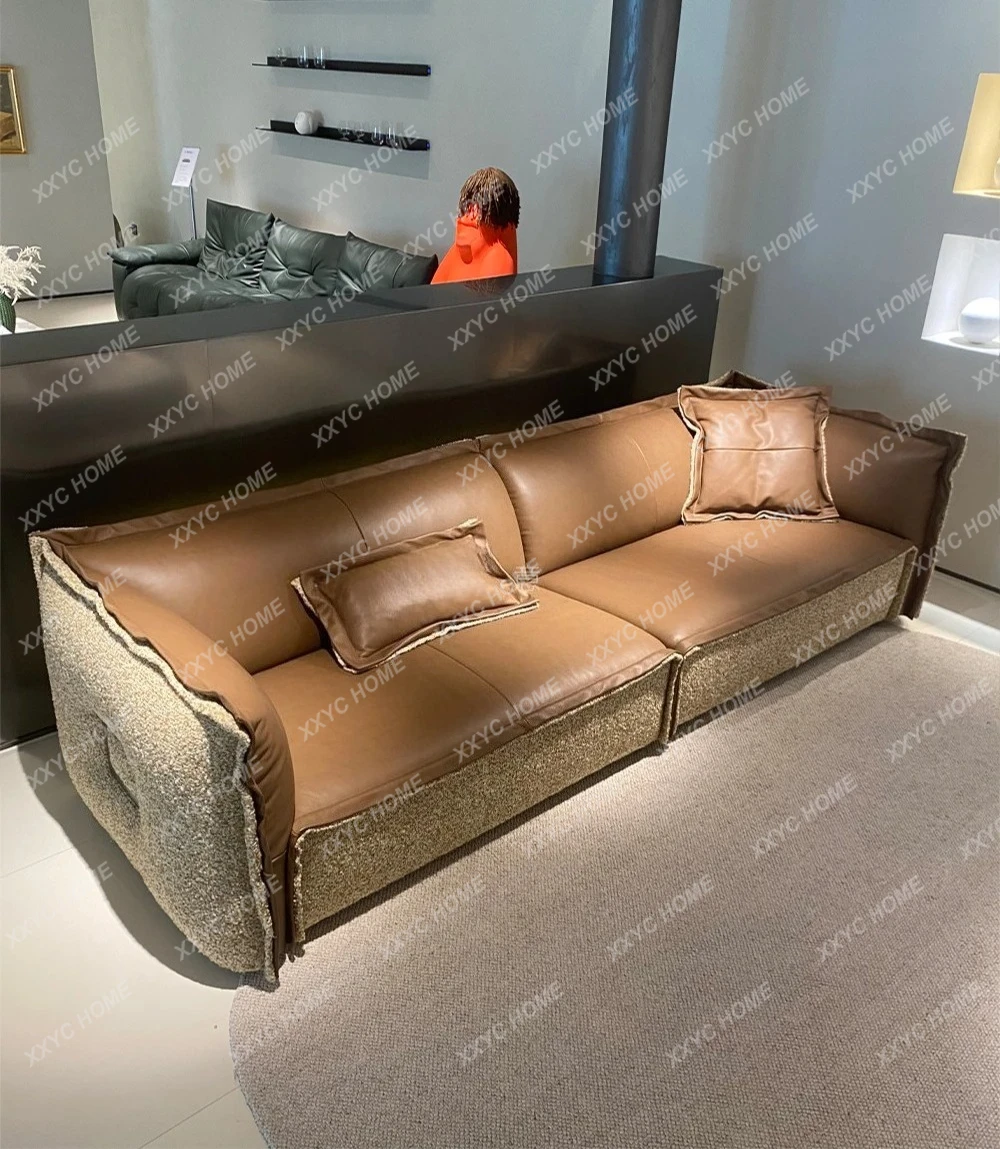 

New first-layer cowhide straight-row leather sofa minimalist living room combination down leather sofa