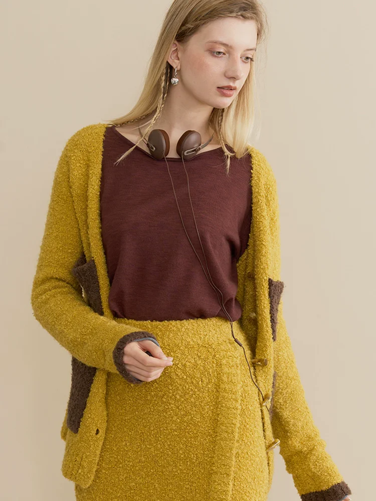 80-84cm Bust Spring Autumn Women Delicate Romantic Loose Color Contrast Knitted Sweaters Cardigans