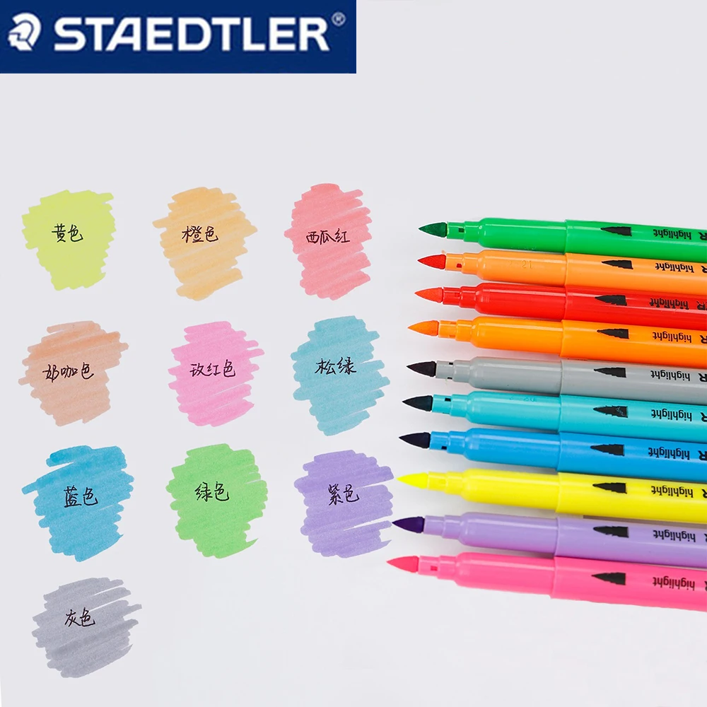 

10 цветов/набор, новый двусторонний наконечник кисти для хайлайтера STAEDTLER и наконечник долота 1,0-5,0 мм, канцелярские принадлежности для школы, поддержка искусства