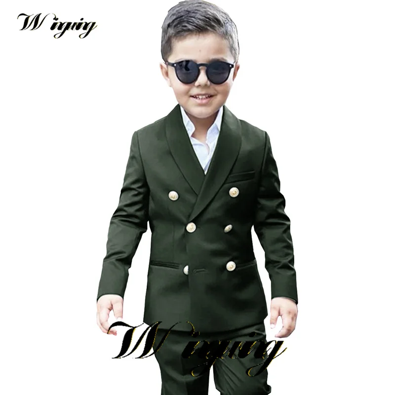 Suit for Kids Wedding Boys Tuxedo Double Breasted Jacket Pants 2 Piece Set Slim Fit Ouitfit Formal Business Clothes