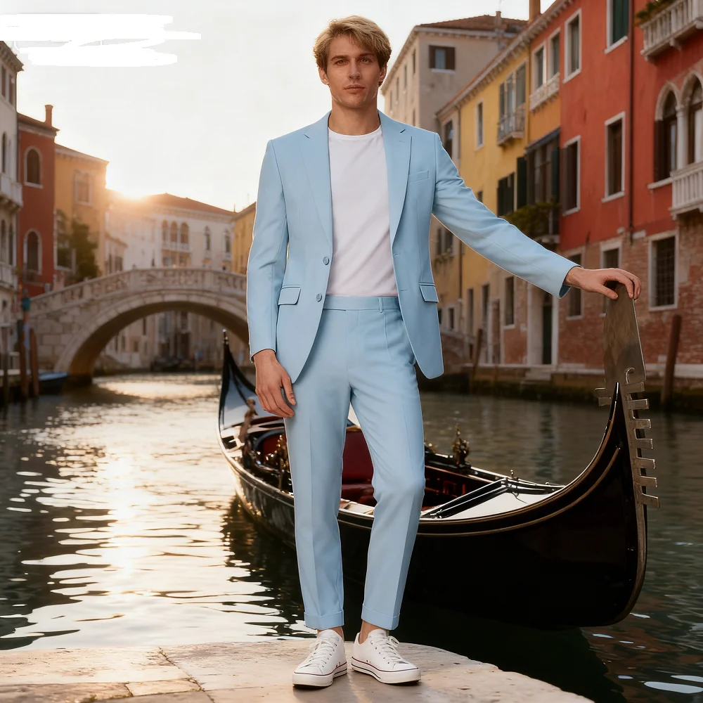 

Slim Pink Men's Two-Piece Suit Summer Fashion Notch Lapel Single-Breasted Business Casual Wedding Outfit with Jacket And Pants