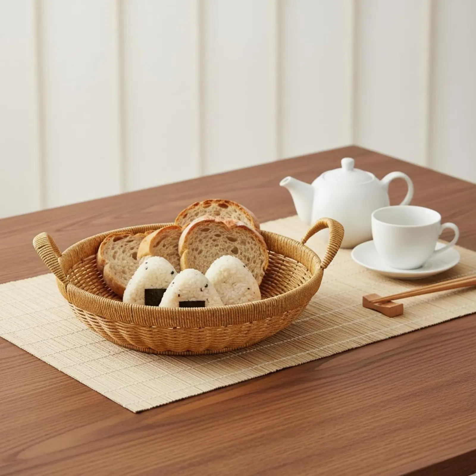 

Rattan Look Basket Japanese Design Double Handle Basket Household Storage Decorative Easy to Clean