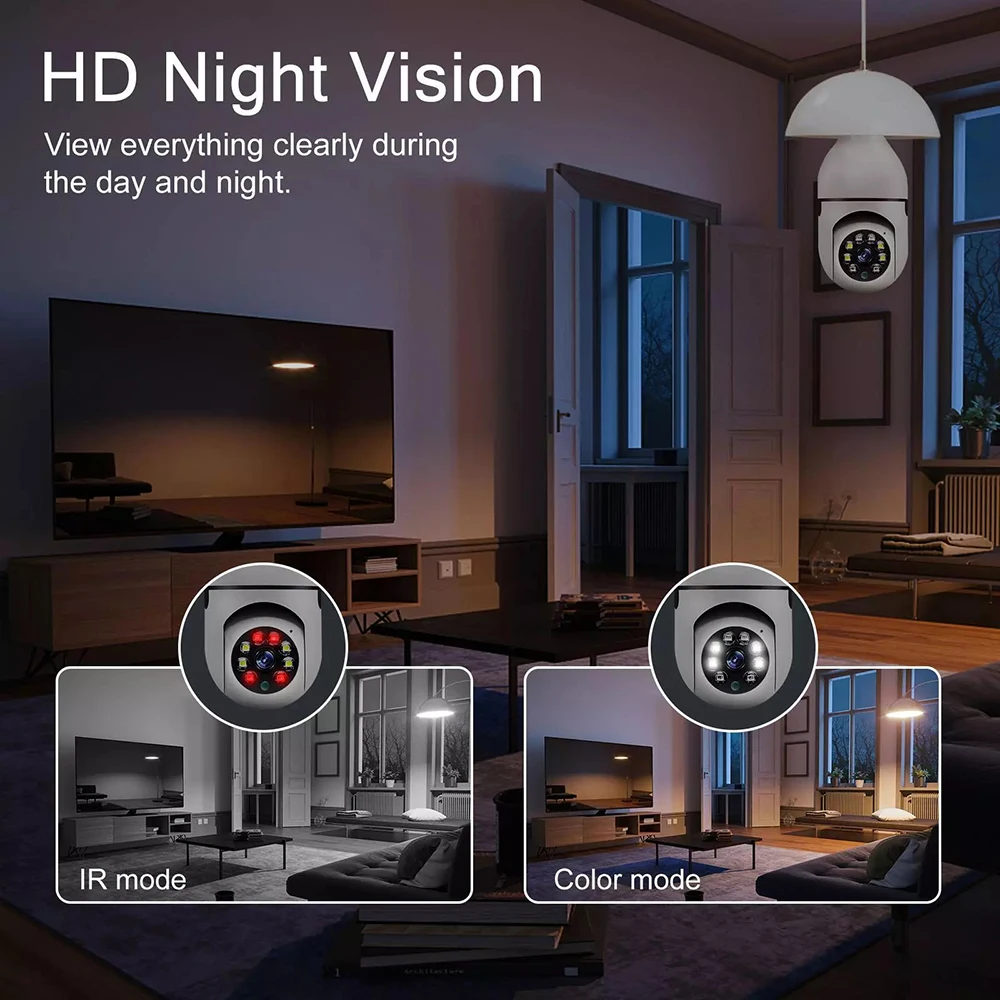 Wifi 3MP E27 Bulb Surveillance Camera Indoor 4X Digital Zoom AI Human Detect Full Color Night Vision Wireless Cameras Smart Home