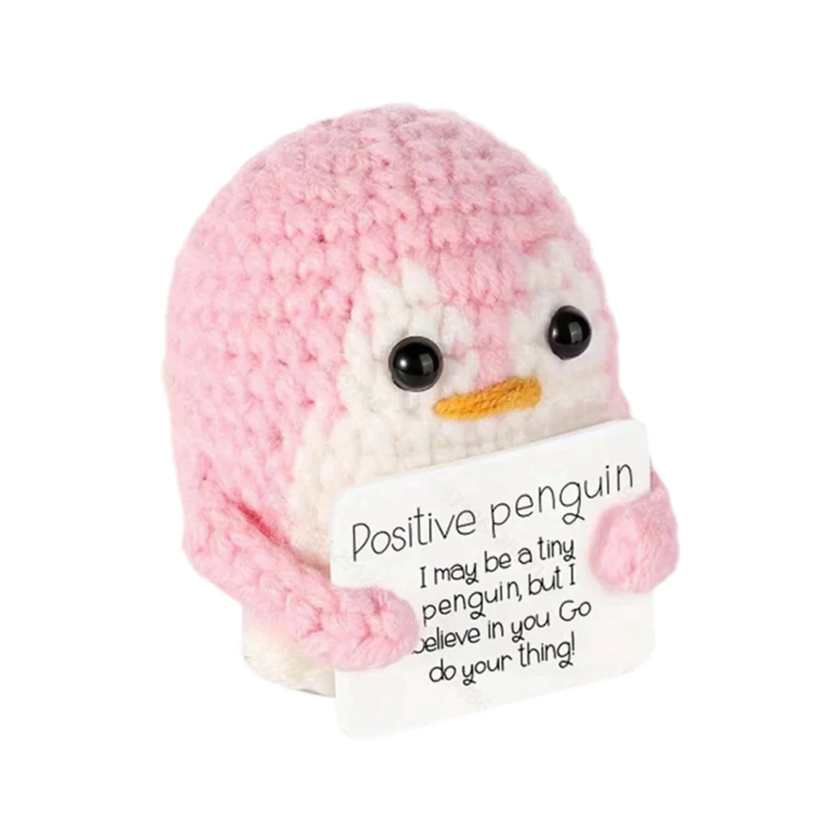 Roll over Image to Zoom in Aeutwekm Emotional Support Penguin Crochet Doll with Positive Card - Cute Crochet Doll Pink