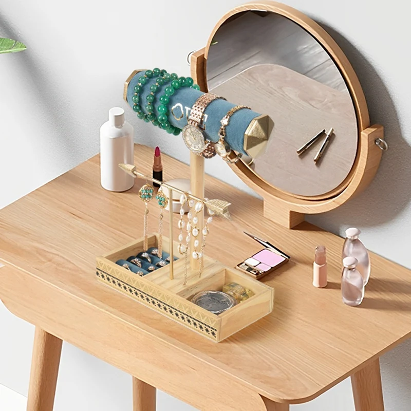 Jewelry Stand Solid Wood Base Storage Rack Earrings Necklaces Rings Jewelry Stand