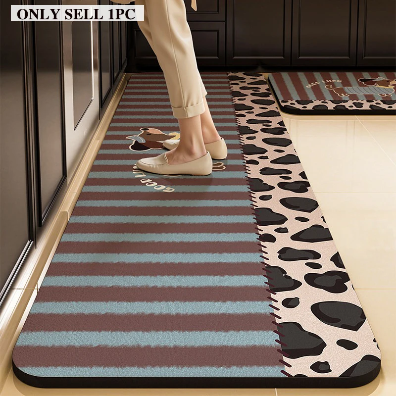 

Kitchen Rug Waterproof PVC Leather Floor Mat Leopard Print Puppy Carpet Oil-proof Non-slip Long Foot Mats Home Decor Carpets